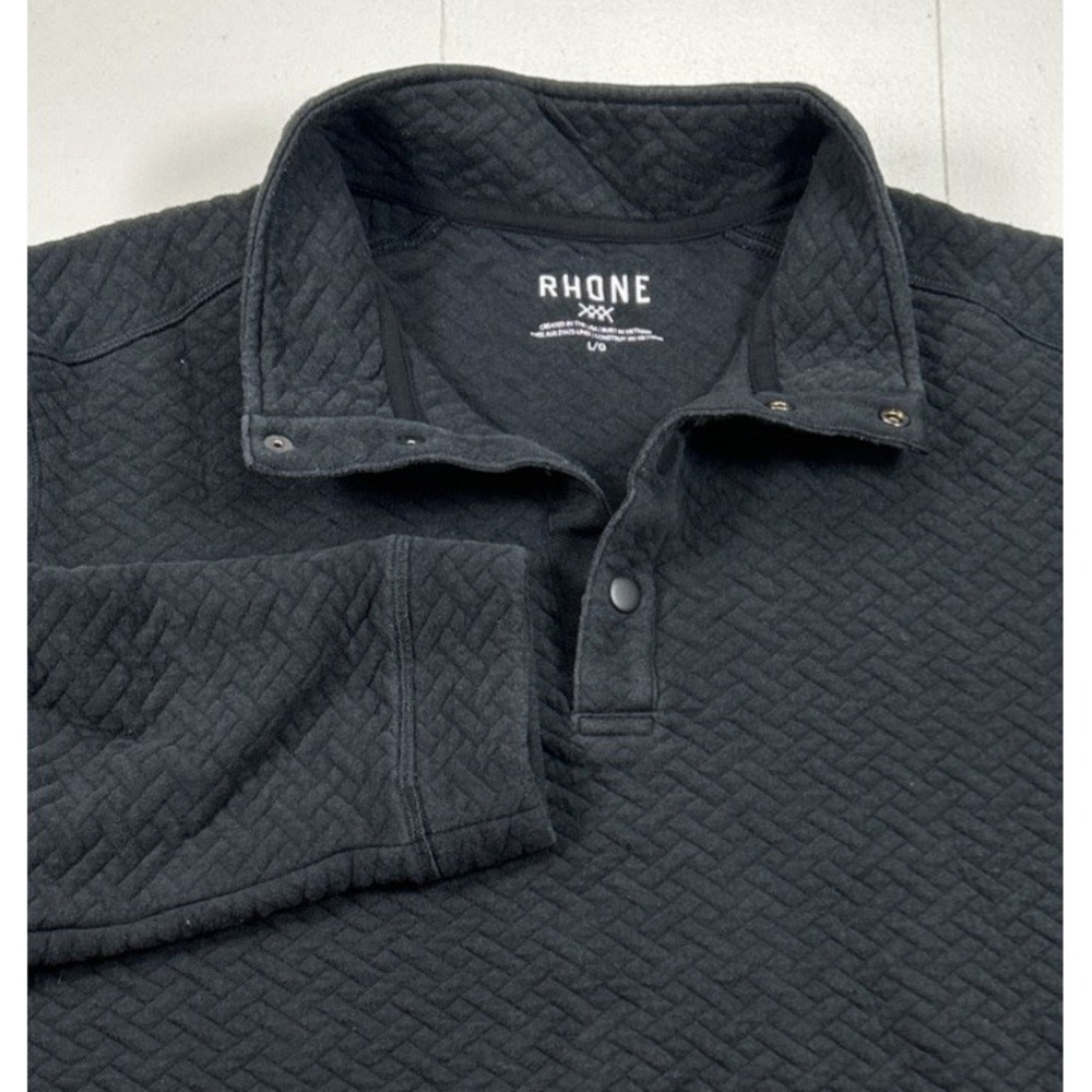 Rhone Gramercy Pullover Mens Large Black‎ Quilted 1/4 Snap Sweater Soft